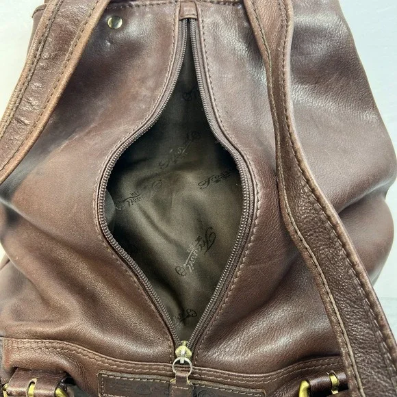 Vintage Fossil 1954 Classic Brown Pebbled Leather Backpack 75082 Brass Key - Picture 9 of 16